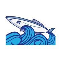 fish animal in the sea with waves design vector