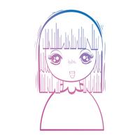 line beauty anime girl with hairstyle and blouse vector