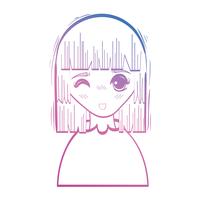 line beauty anime girl with hairstyle and blouse vector