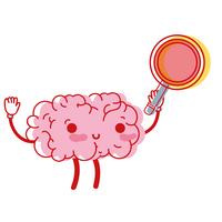 kawaii happy brain with magnifying glass vector