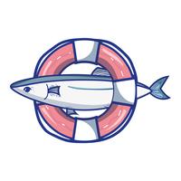 fish with life buoy object design vector
