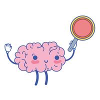 kawaii happy brain with magnifying glass vector