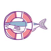 fish with life buoy object design vector