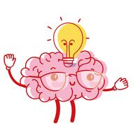 kawaii happy brain with bulb idea vector