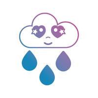 line kawaii cute happy cloud raining vector
