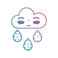 línea kawaii linda nube feliz lloviendo vector