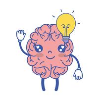 kawaii happy brain with bulb idea vector