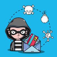 Persona hacker para virus programador en el sistema. vector