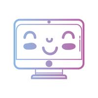 line kawaii cute happy screen monitor vector