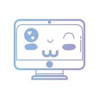 línea kawaii lindo monitor de pantalla divertido vector