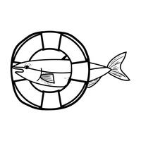 line fish with life buoy object design vector