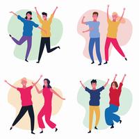 set of dancing people avatar vector