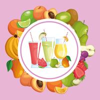 smoothies with fruit round frame vector