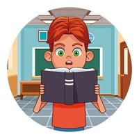 Kid reading book in classroom vector