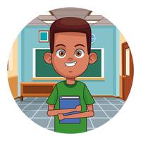 Kid reading book in classroom vector