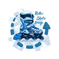 Roller skates for the young man. Sport style. Modern geometric pattern. The emblem with an inscription and a background of flowers. vector