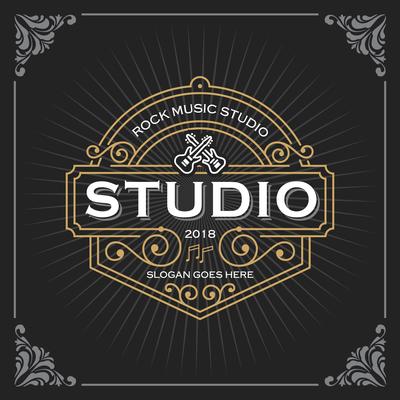 Music studio logo. Vintage Luxury Banner Template Design for Label, Frame, Product Tags. Retro Emblem Design. Vector illustration