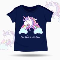 Cute Unicorn illustration on T Shirt kids template. Vector illustration