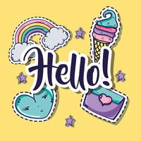 set fashion cute patch decoration design vector