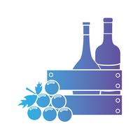 line wine bottles inside wood box and grape fruit vector