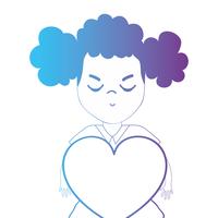 Línea avatar niña con peinado y diseño de corazón. vector