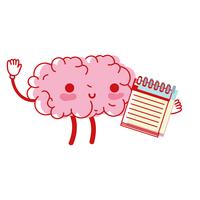 kawaii happy brain with notebook tool vector