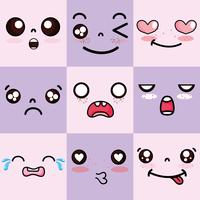 set kawaii cute faces expression vector