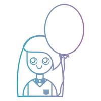 line girl with hairstyle and balloon design vector