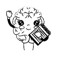 figure kawaii happy brain with notebook tool vector