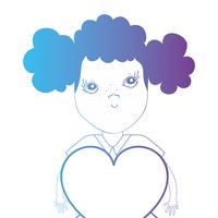 Línea avatar niña con peinado y diseño de corazón. vector