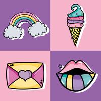 set fashion cute patch decoration design vector