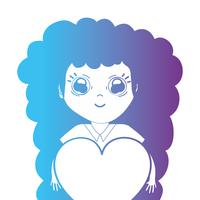 Línea avatar niña con peinado y diseño de corazón. vector