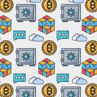 bitcoin digital money with strongbox and cloud data background vector