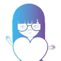 Línea avatar niña con peinado y diseño de corazón. vector