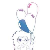 Chica de línea con peinado y globos en la mano. vector