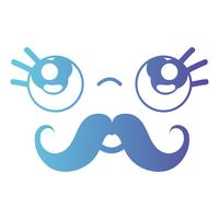 línea kawaii cara tierna linda con bigote vector