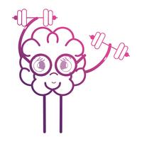 line brain kawaii with dumbbells object vector