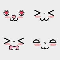 set kawaii cute faces expression vector