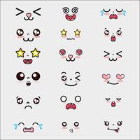 set kawaii cute faces expression vector