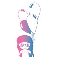 line girl with hairstyle and balloons in the hand vector