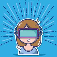 girl with 3d glasses technology to virtual reality vector