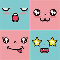 set kawaii cute faces expression vector