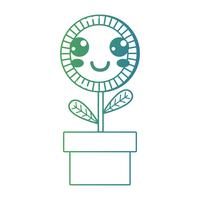 línea kawaii linda feliz girasol planta vector