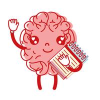 kawaii happy brain with notebook tool vector