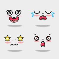 set kawaii cute faces expression vector