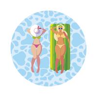 Hermosas chicas con flotador flotando en el agua. vector