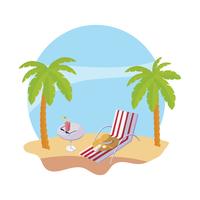 summer beach with palms and chair scene vector