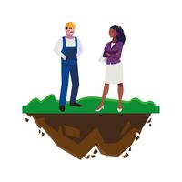 male builder constructor with afro woman engineer vector