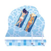 beautiful girls with float mattress floating in water vector