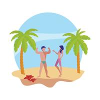 young couple on the beach summer scene vector